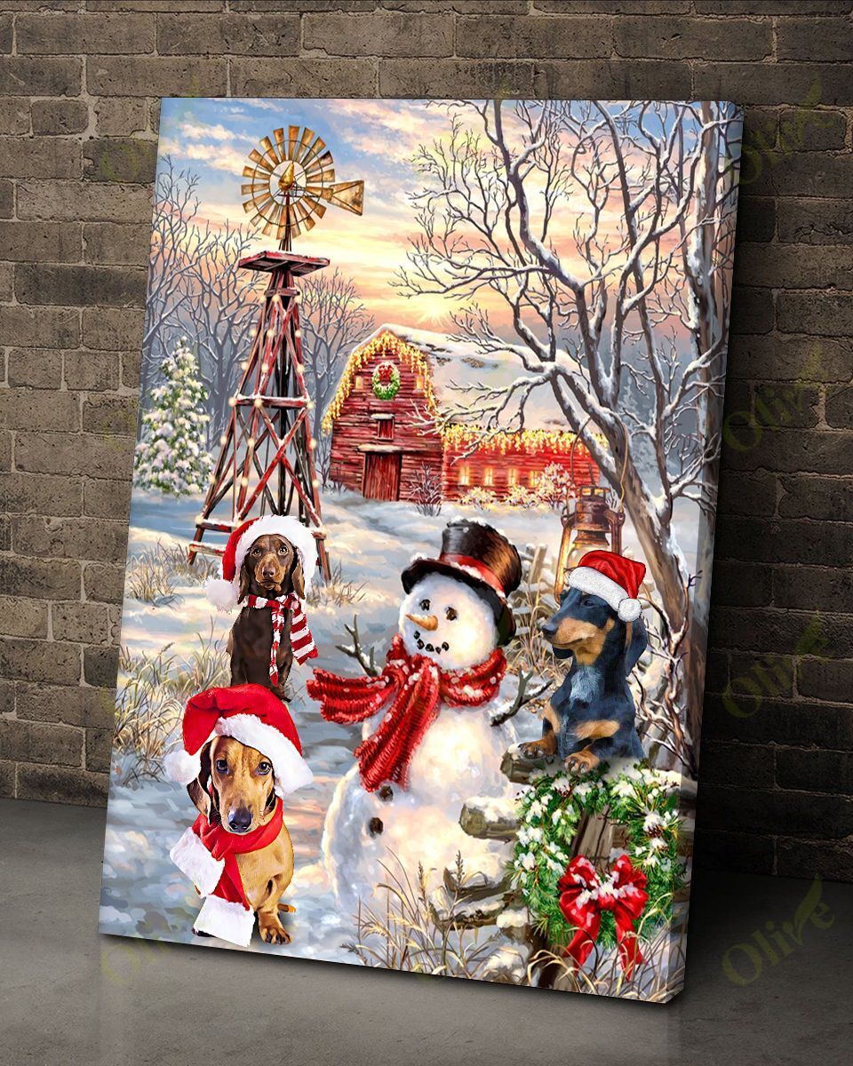 Dachshund And A Snowman Canvas And Poster | Wall Decor Visual Art