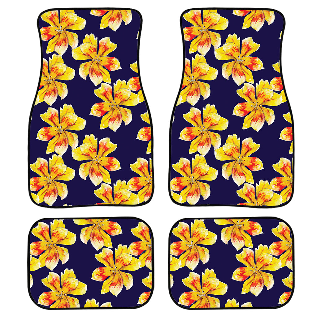 Yellow Watercolor Lily Pattern Print Front And Back Car Floor Mats, Front Car Mat