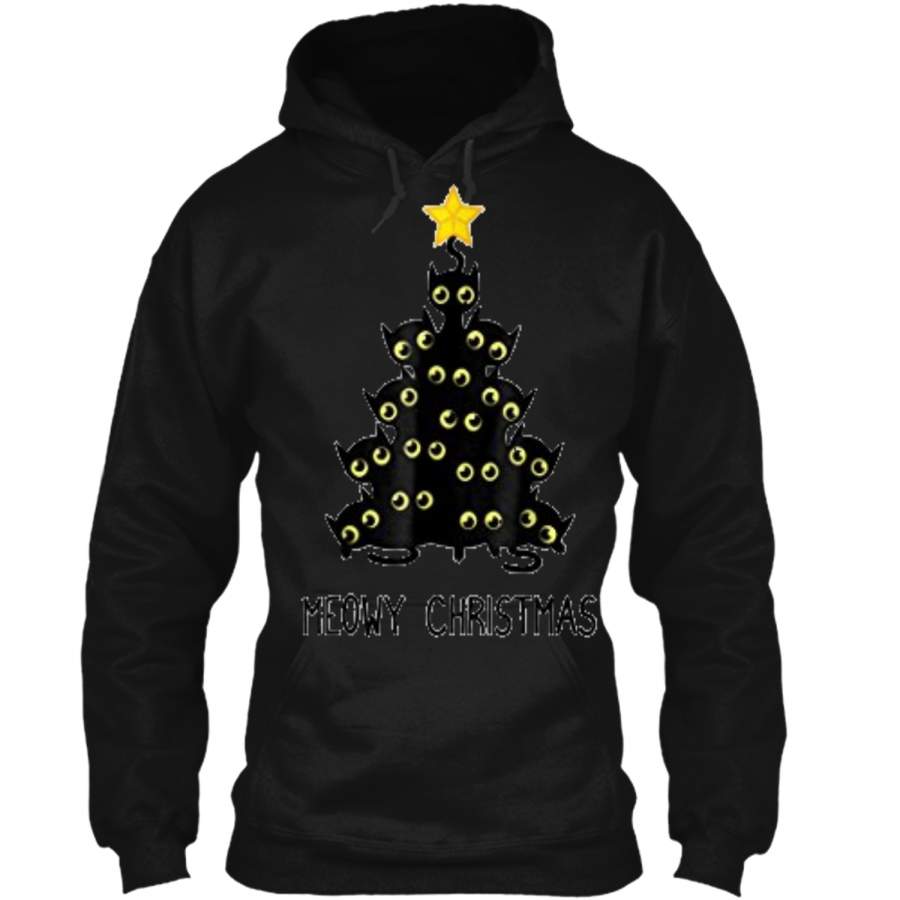 Cat Christmas Tree  Cute Black Kitten Lover Meowy Gift Pullover Hoodie   Christmas Gift Ideas