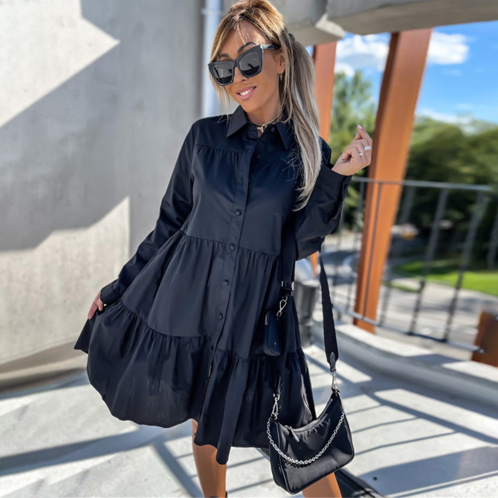 Women Spring Casual Shirt Dress Long Sleeve Loose Fashion Ruffle A-line Dress Female 2022 Elegant Office Ladies Mini Dresses alx