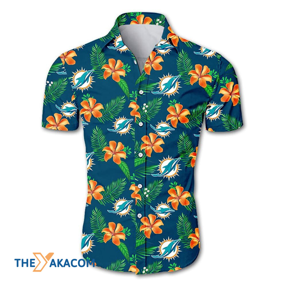 Miami Dolphins Nfl Team Floral Gift For Fan Button Up Shirt Short Sleeve Hawaii Ha17534