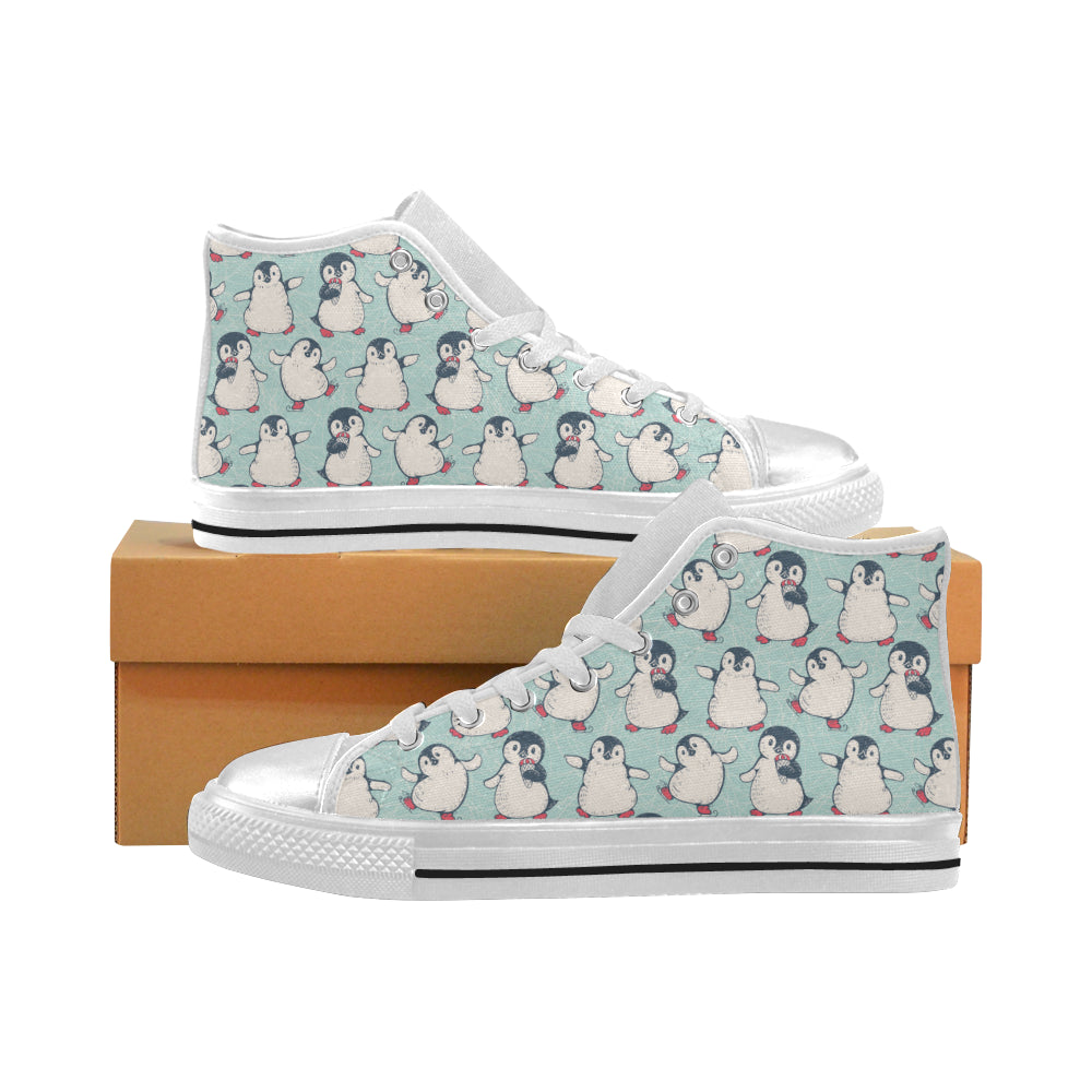 Cute Penguin Pattern Women’S High Top Canvas Shoes White Gift For Men Women