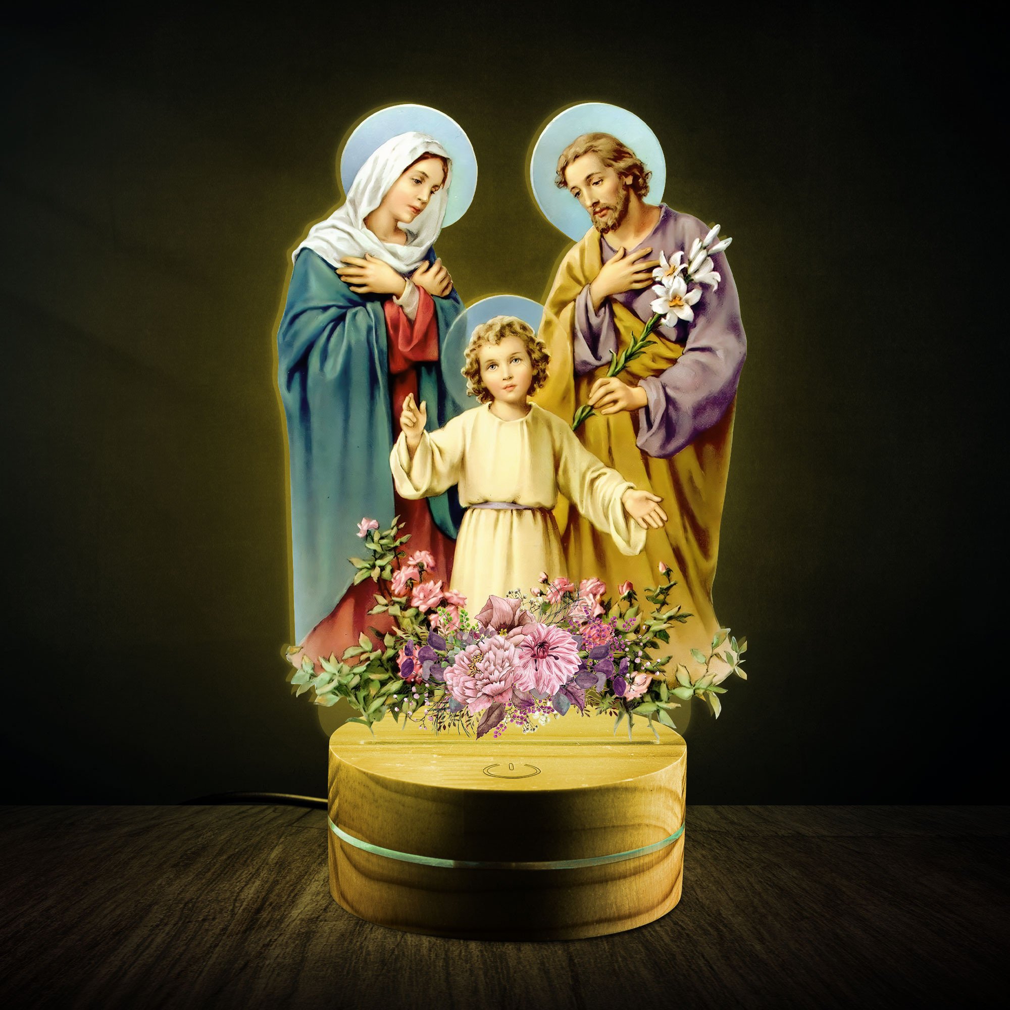 The Holy Family Of Jesus Wooden Night Light 3D #171221Xh