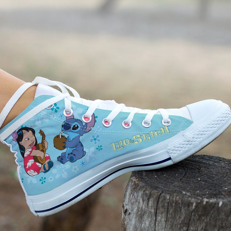 Lilo And Stitch Shoes, Lilo And Stitch High Top Sneaker, Lilo And Stitch Fan Converse Style Hightop, Custom Shoe, Mom Dad Child Shoe