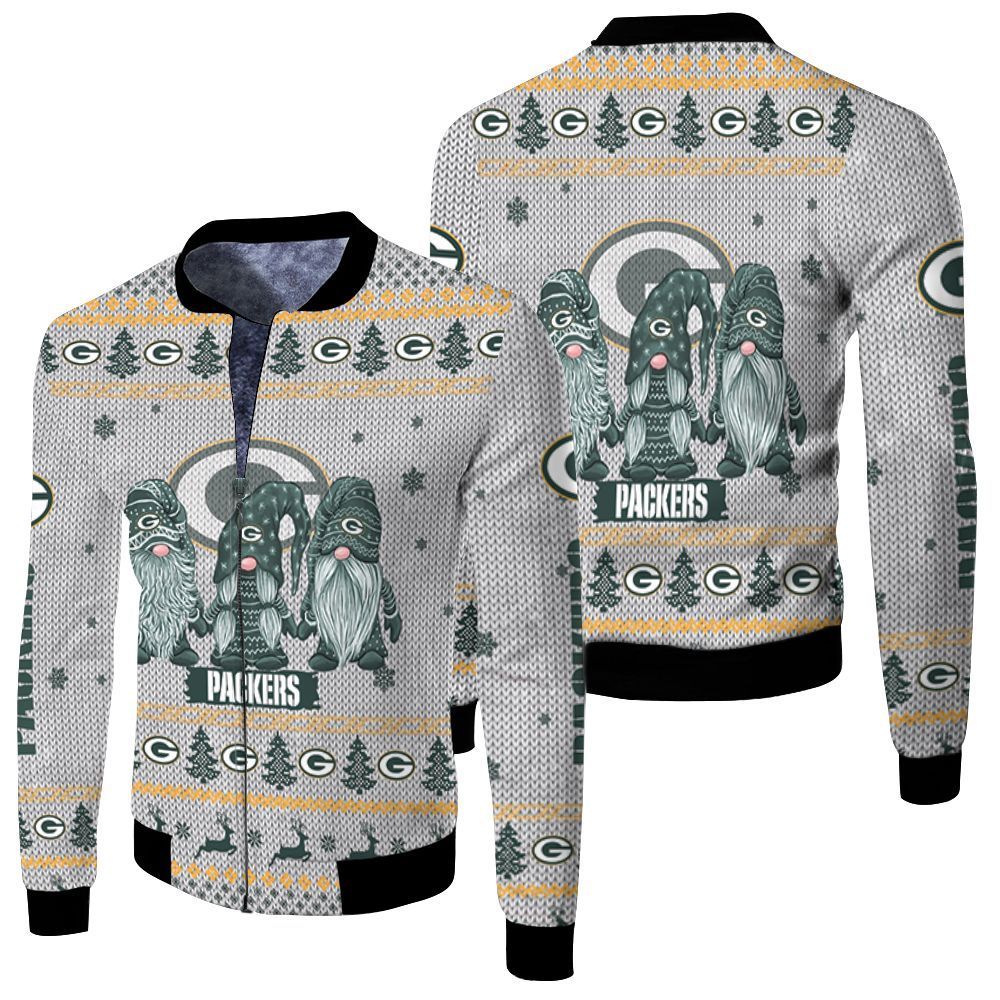 Christmas Gnomes Green Bay Packers Ugly Christmas 3D Bomber Jacket