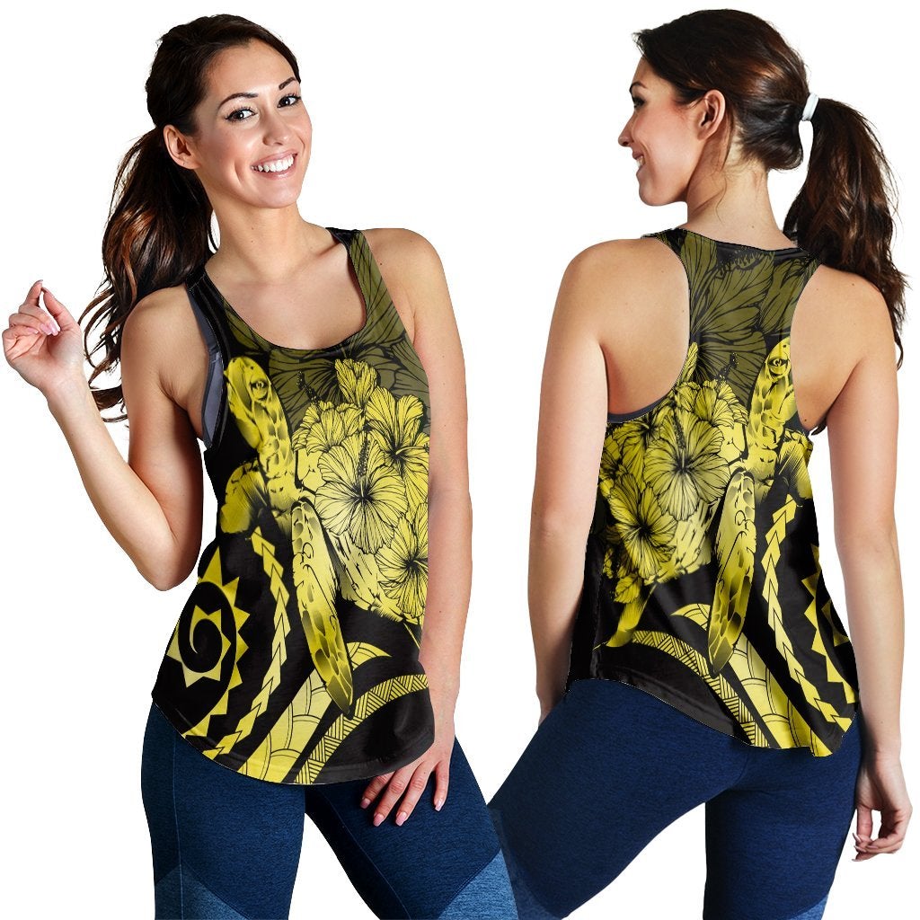 Hawaii Turtle Hibiscus Polynesian Vintage Racerback Tank Yellow Ah Ha21089