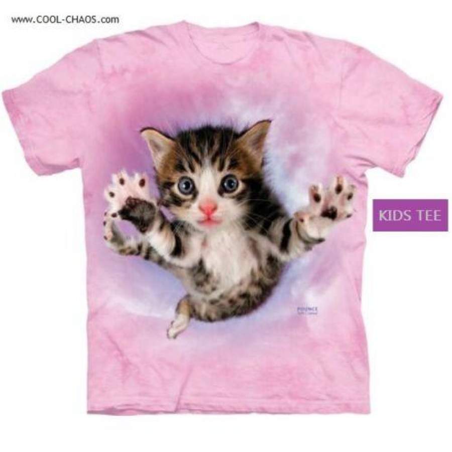 Pounce! Flying Tabby T-Shirt /Pink Tie Dye Kids T-Shirt / Funny Kitten / Cat Tee