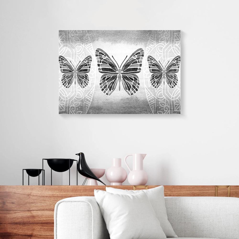 Canvas Painting Boho Butterfly Trio Grey Wood Frame Yoga Canvas Wall Art Home Decor