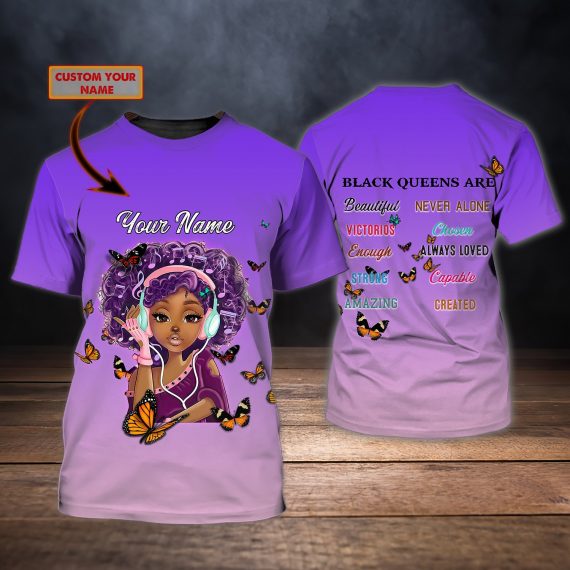 Black Queen Personalized Name All Over Print Unisex Tshirt