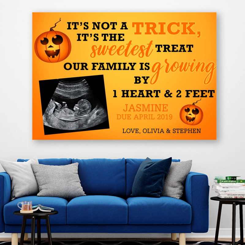 Personalized It’S Not A Trick Canvas/Poster, Custom Halloween Pregnancy Announcement Gift With Sonogram