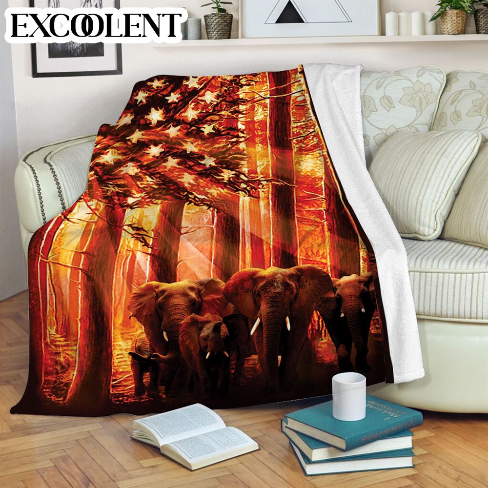 Elephant Usa Flag Sunset Fleece Throw Blanket – Soft And Cozy Blanket – Best Weighted Blanket For Adults