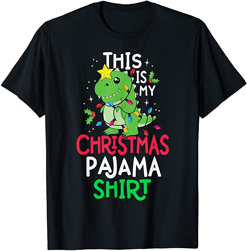 T-Rex Tree Lights Funny This Is My Christmas Pajama Shirt T-Shirt