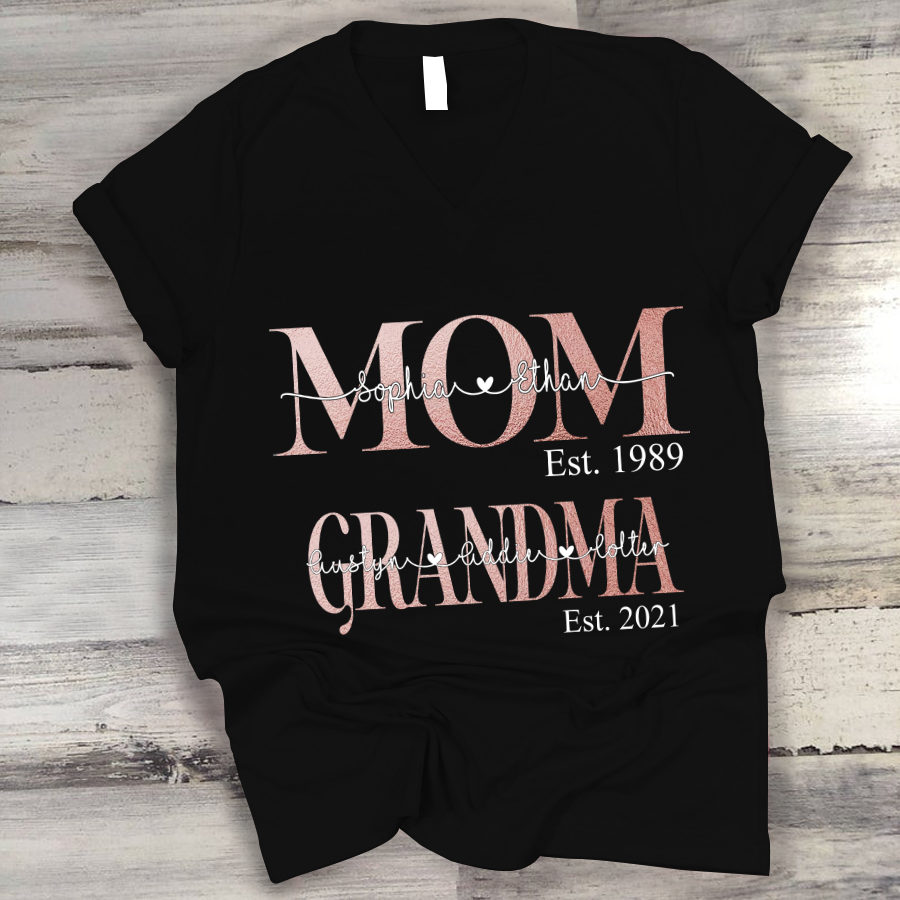 Personalized Mom Grandma With Grandkids V-Neck