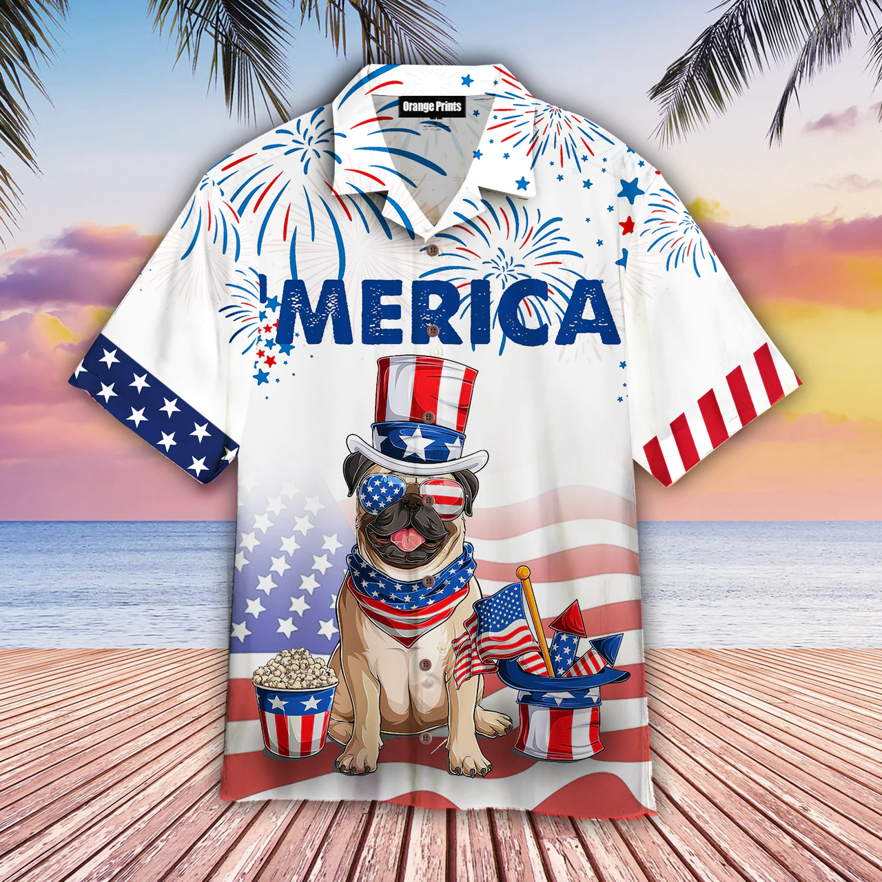 Bulldog American Flag Of July Firework Hawaii Shirt Ha20643