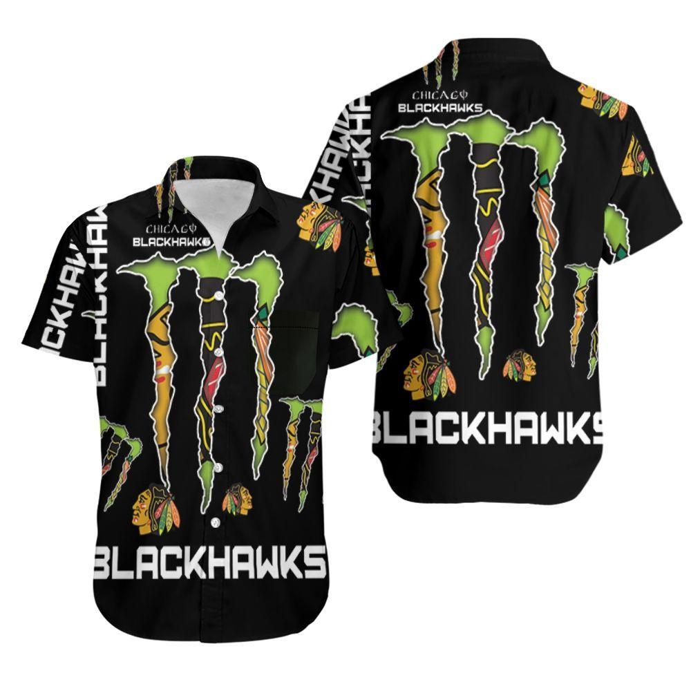 Beach Shirt Monster Energy Logo For Lovers Chicago Blackhawks Hawaiian Shirt