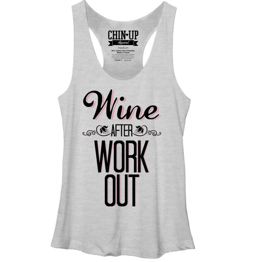 CHIN UP Women’s Wine After Work Out  Racerback Tank White Heather S