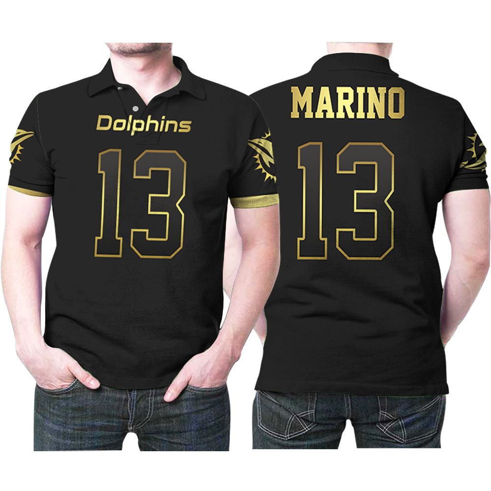 Miami Dolphins Dan Marino 13 American Football Team Black Golden Edition Jersey Style Gift For Dolphins Fans Polo Shirt