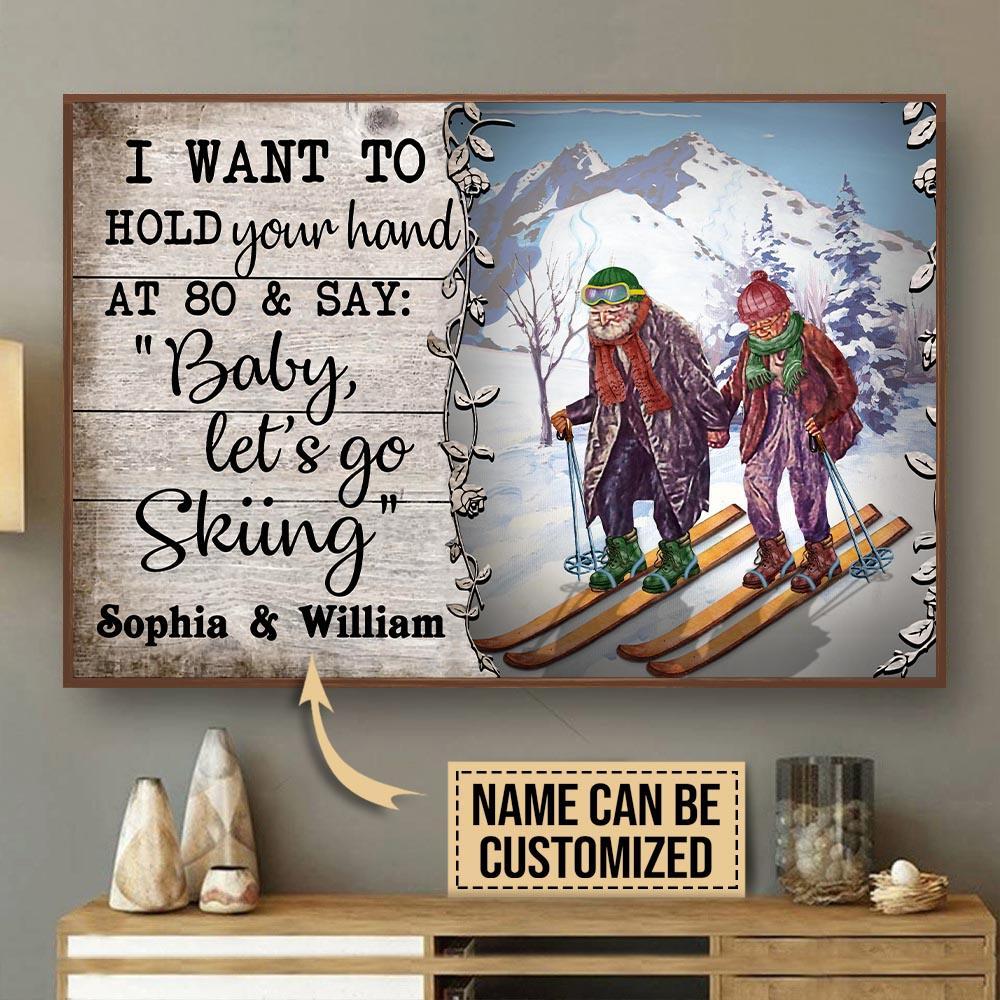 Personalized Skiing Old Couple Baby Let’s Go Skiing Customized Poster