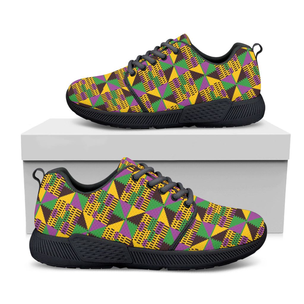 African Kente Pattern Print Black Athletic Shoes