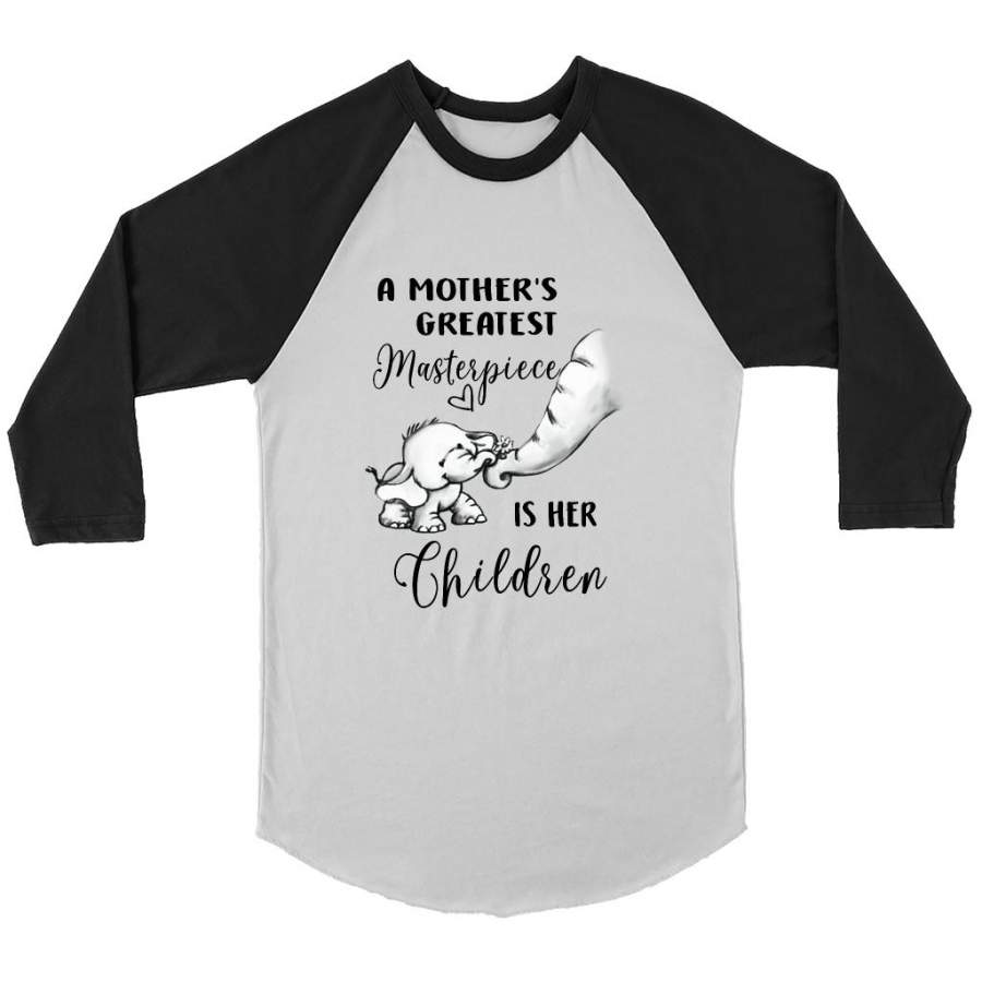 A Mother Greatest Masterpiece Is Her Children, Elephant Mom, Mother’s Day Gift – Canvas 3/4 Raglan Shirt