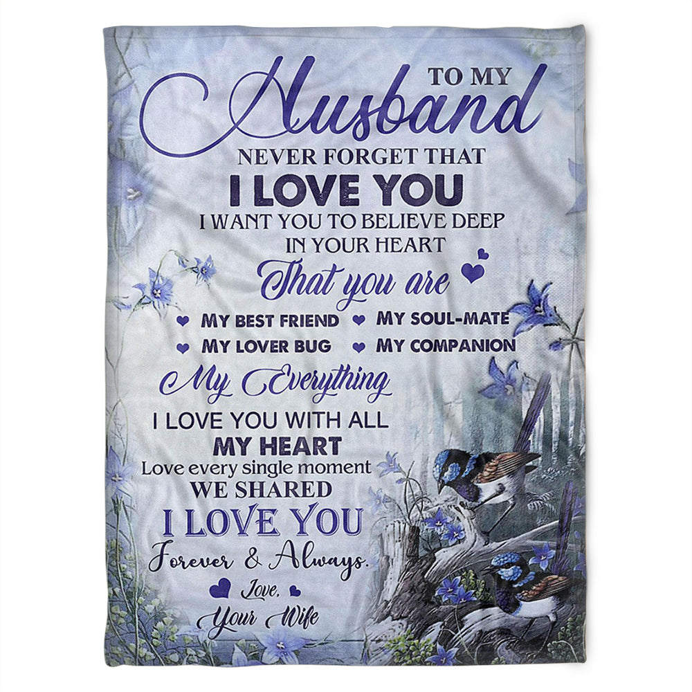 To My Husband Blanket. My Everything I Love You With All My Heart.Gift For Husband Family Home Decor Bedding Couch Sofa Soft And Comfy Cozy