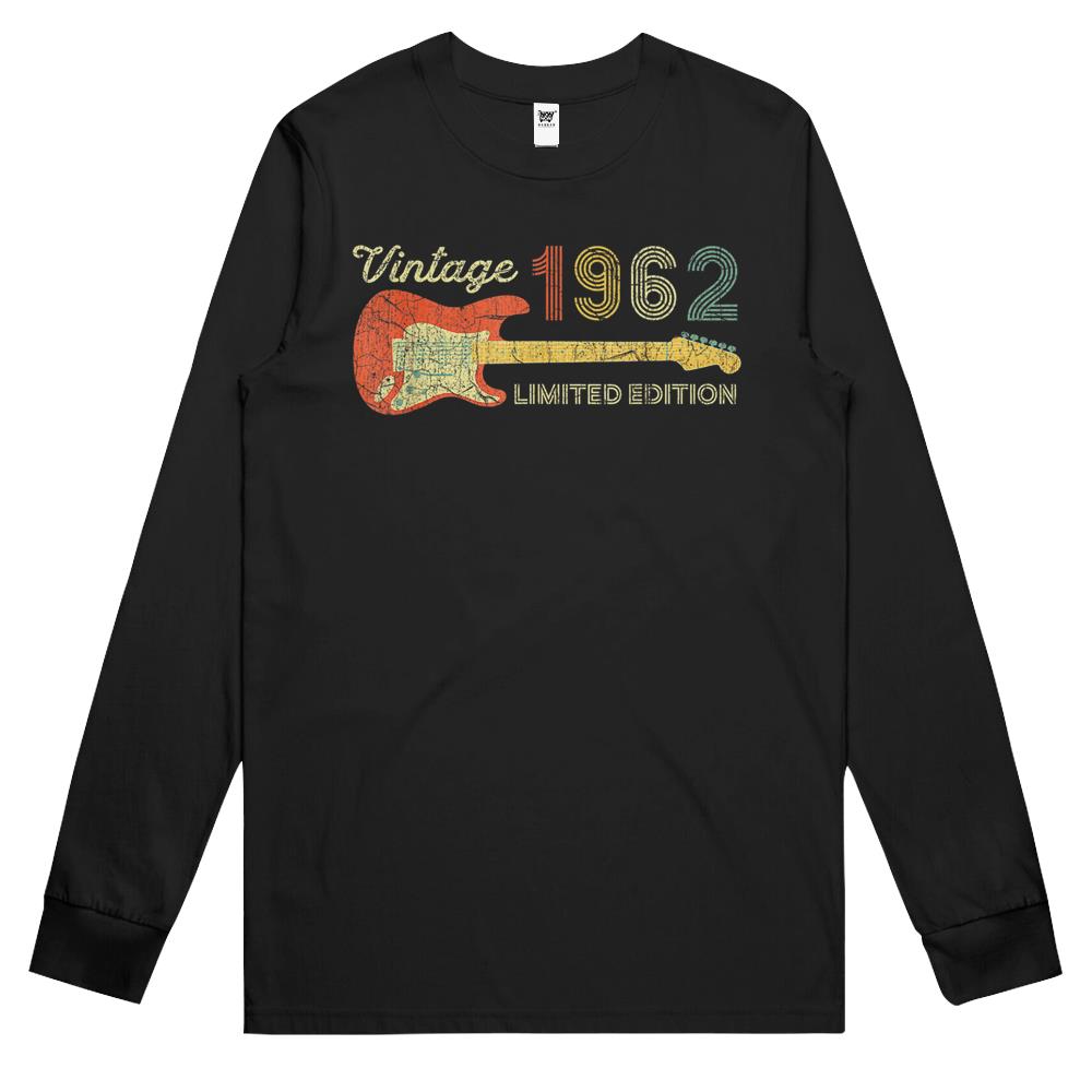 Vintage 1962 Birthday Gifts, Guitar Lovers 60Th Birthday Long Sleeve T Shirts