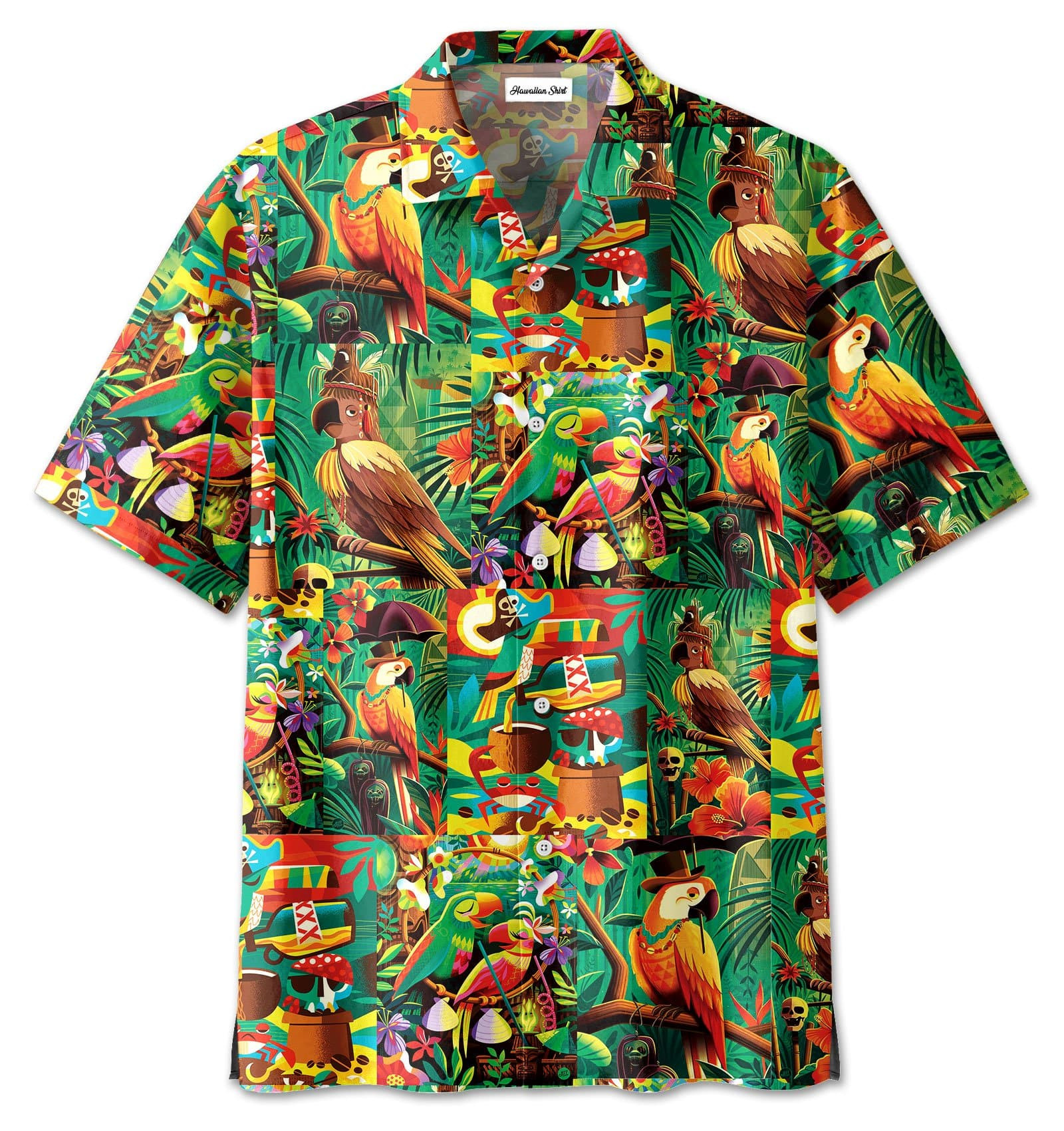 Tiki Parrot Art Unisex Hawaii Aloha Shirts Ha28926