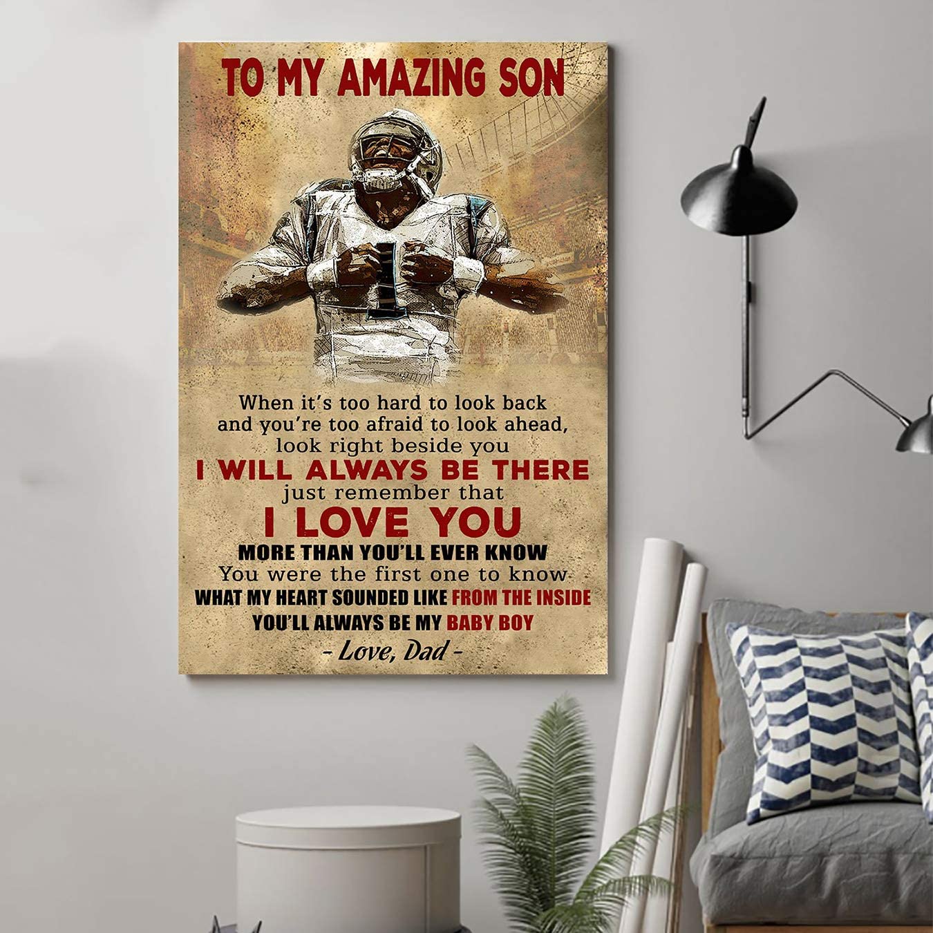 Family Unframed,American Football Poster,Dad to Son,Just Remember That I Love You