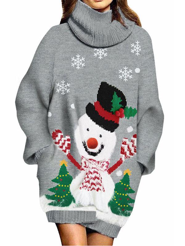 Ugly Christmas Sweater Womens Turtleneck Snowman Dress