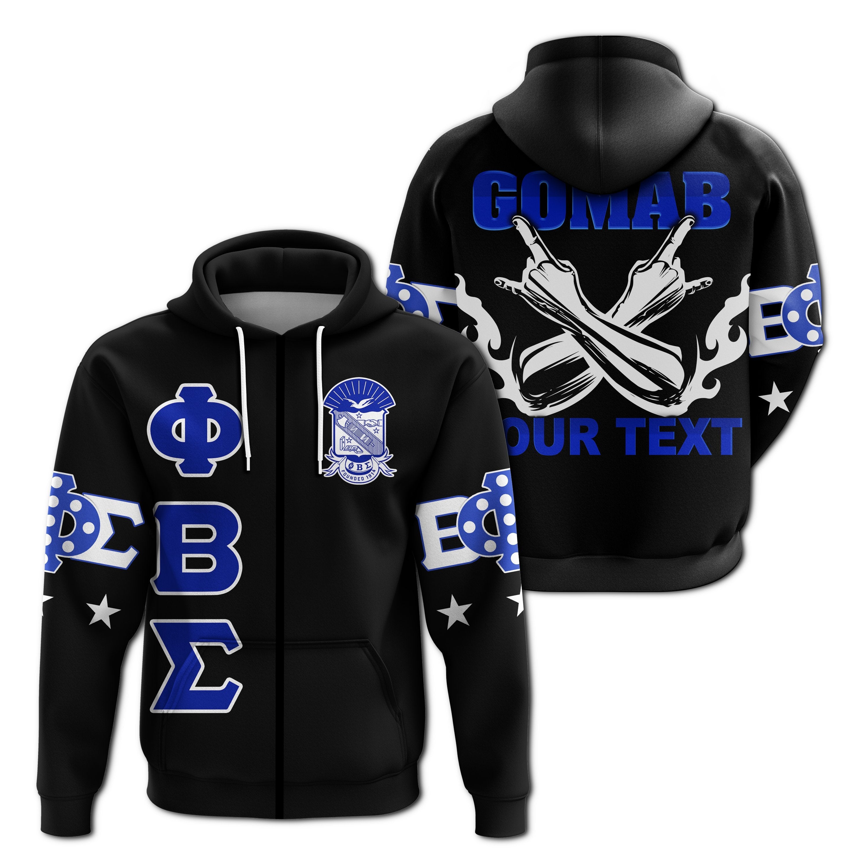 (Custom Personalised) Phi Beta Sigma Letters Greeklife Zip Hoodie Lt13