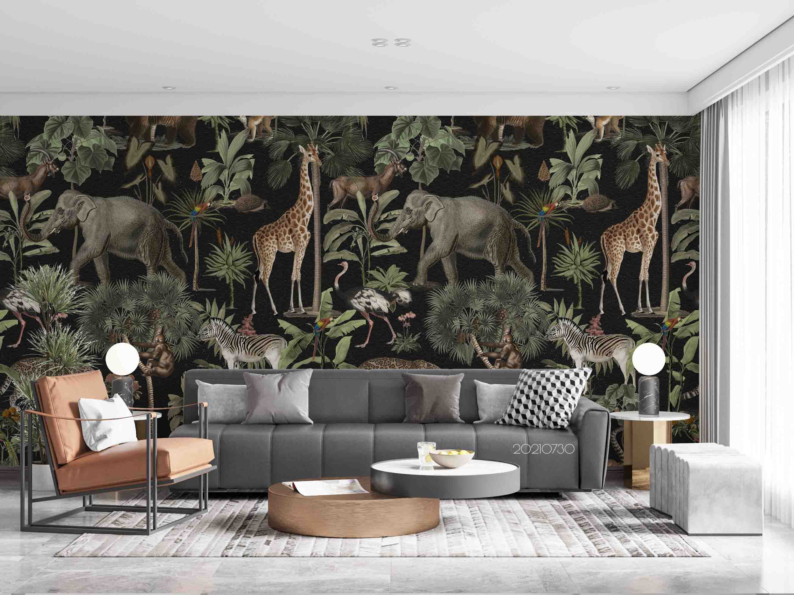 3D Jungle Animal Pattern Seamless Wall Mural Wallpaper Sww4451