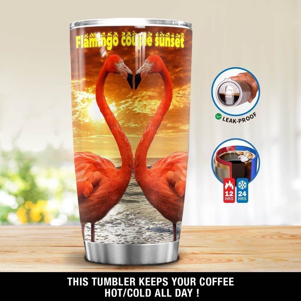 Personalized Flamingo Couple Sunset Gift For Lover Day Travel Tumbler All Over Print Tl97