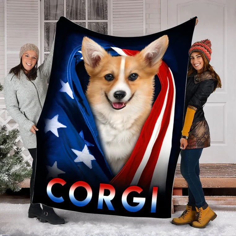 Corgi Dog American Flag Patriotic Blanket Gift For Dog Lovers, Happy 4Th Of July, Birthday Gift Home Decor Bedding Couch Sofa Soft And Comfy Cozy