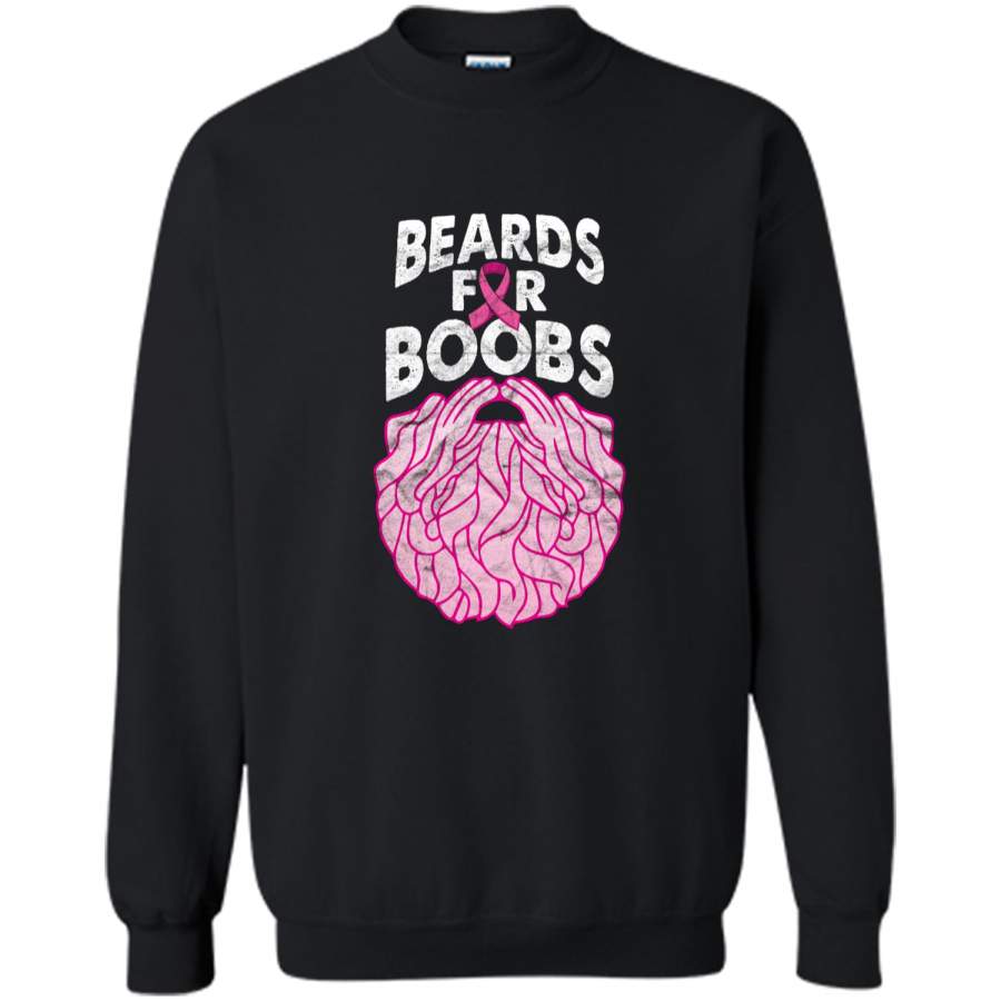 ‘Beards Breast Cancer Shirt’ Breast Cancer Awareness Shirt Printed Crewneck Pullover Sweatshirt