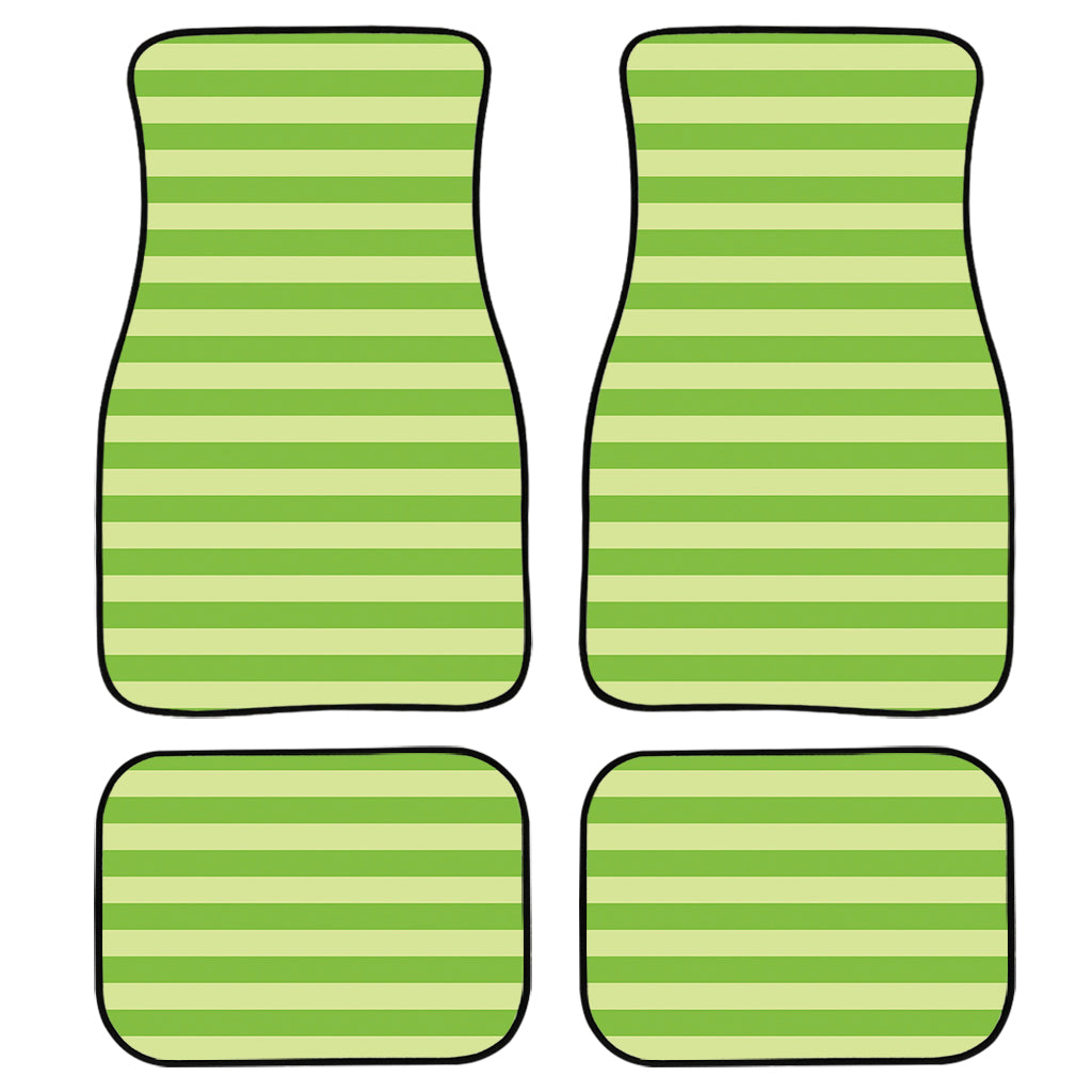 Green Striped Pattern Print Front And Back Car Floor Mats, Front Car Mat