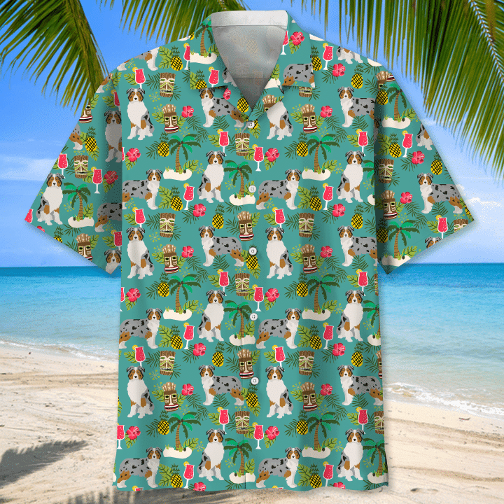 Australian Shepherd Hawaii Graphic Print Short Sleeve Hawaii Shirt Ha109618