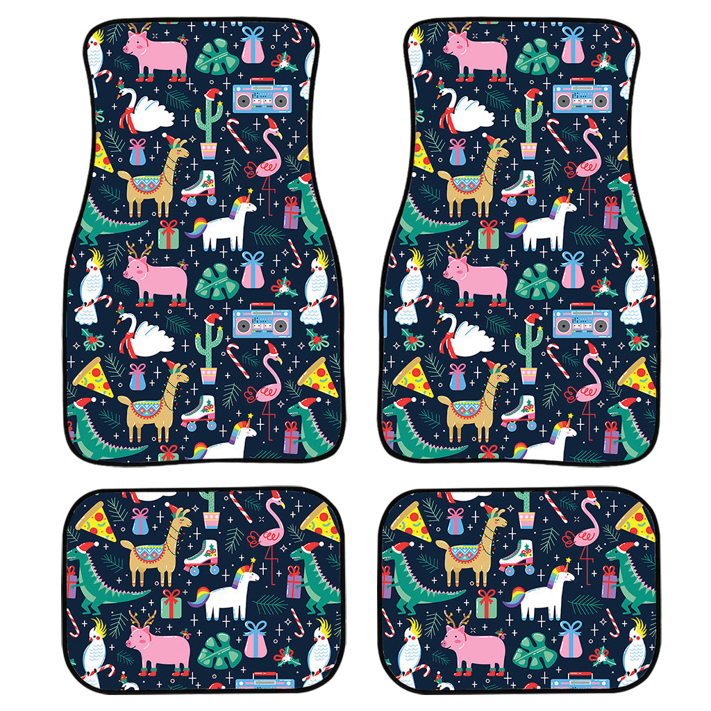 Funny Christmas Animals Pattern Print Front And Back Car Floor Mats, Front Car Mat