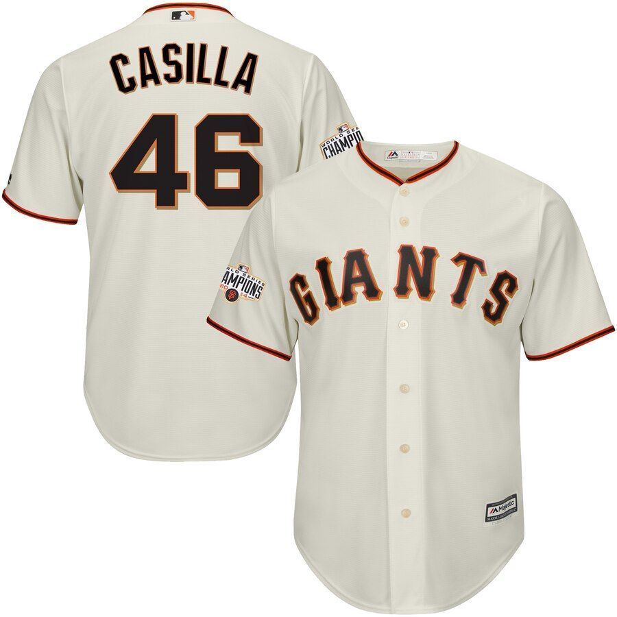 Santiago Casilla San Francisco Giants Majestic World Series Champions Cool Base Jersey Cream 2019