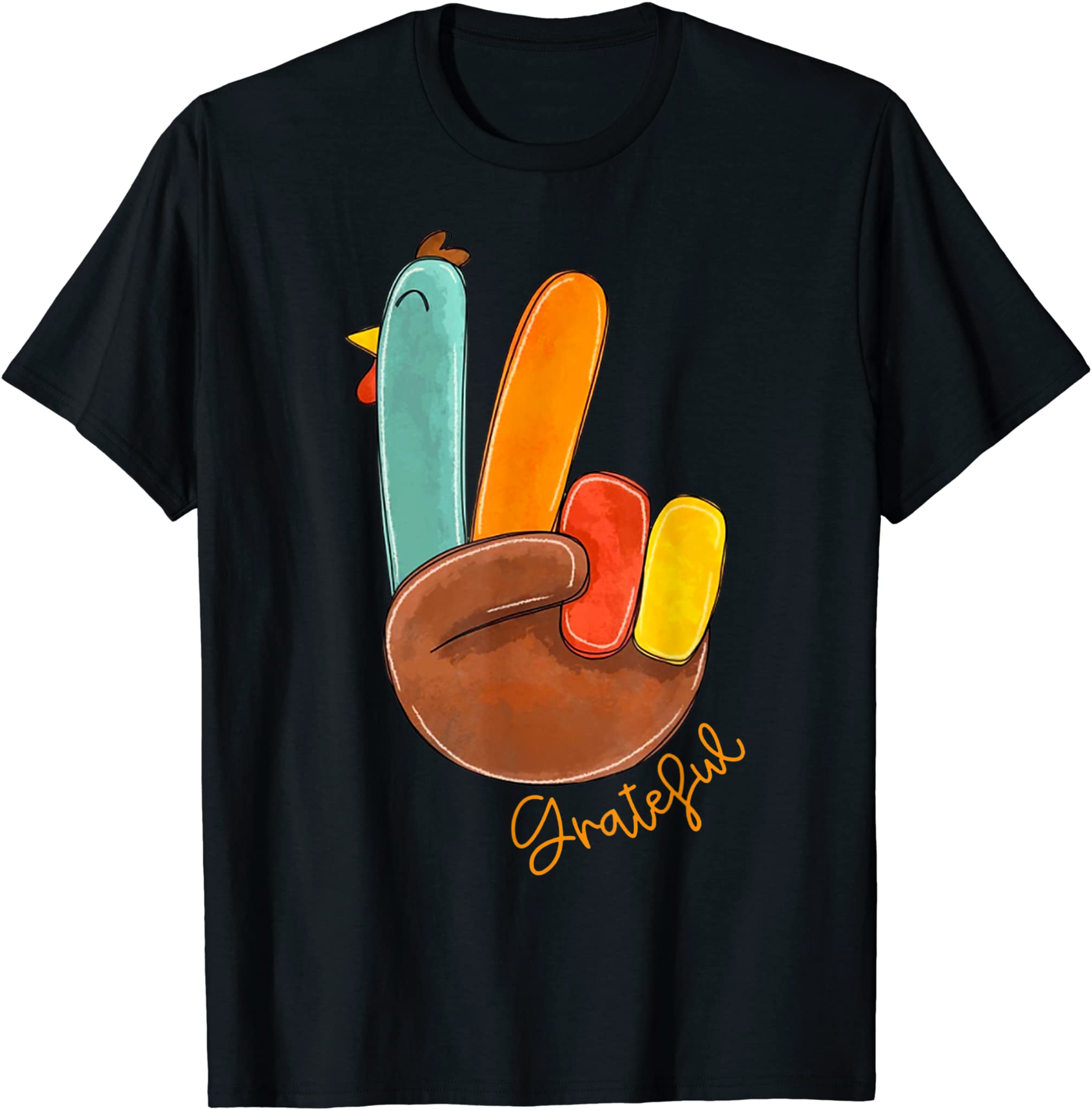 Peace Love Turkey Grateful Turkey Hand Sign Thanksgiving T-Shirt