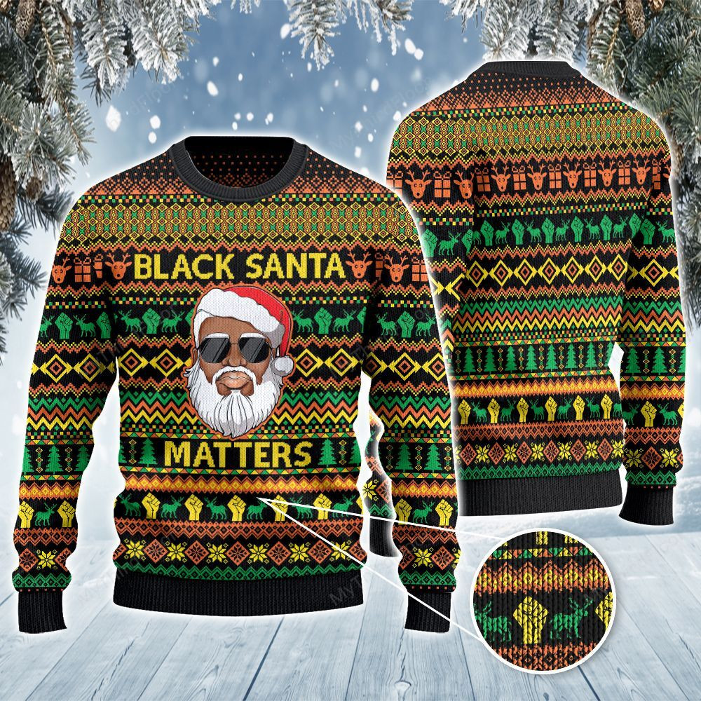 Christmas Black Santa Matters African American Pattern Unisex Ugly Sweater #Dh