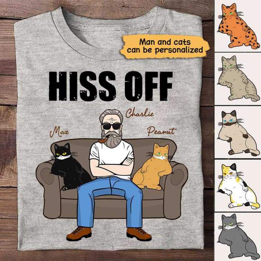 Hiss Off Old Man And Cat Personalized Shirt