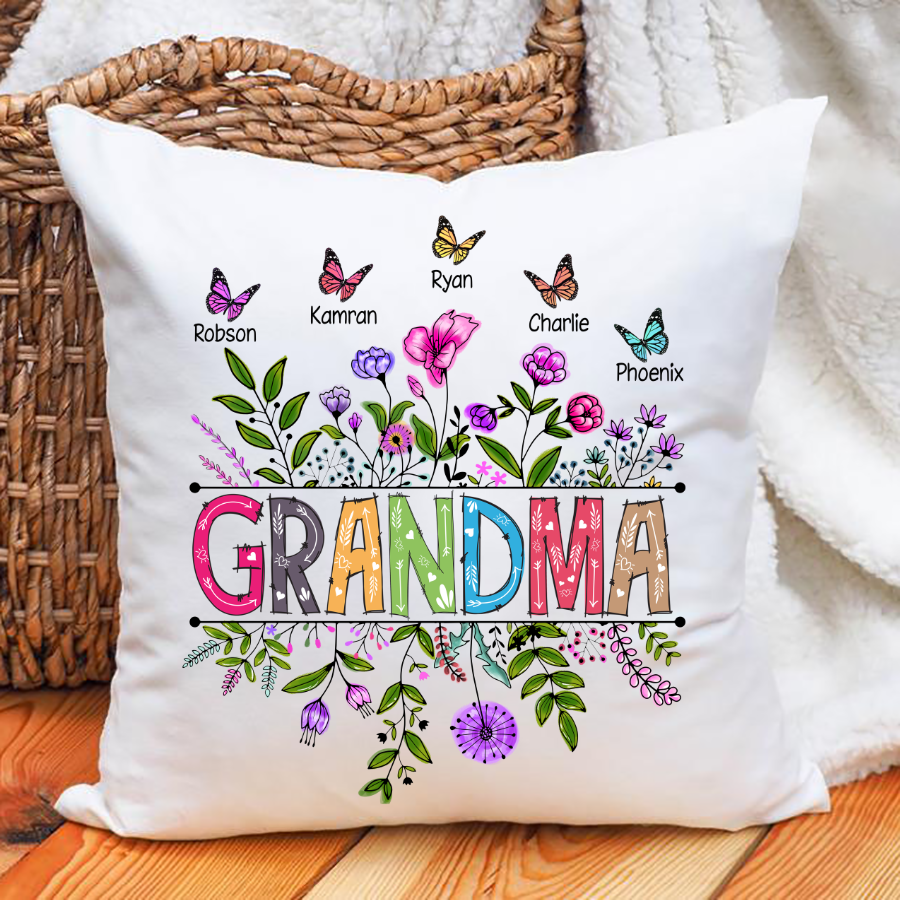 Wildflowers Grandma And Grandkids Butterfly Indoor Pillow