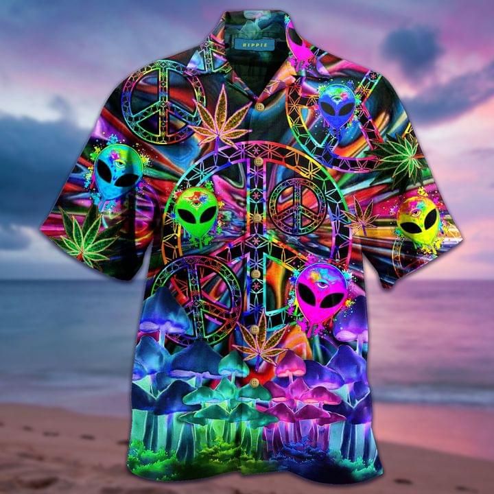 Alien Colorful Hippie Print Short Sleeve Hawaii Casual Shirt Ha96168