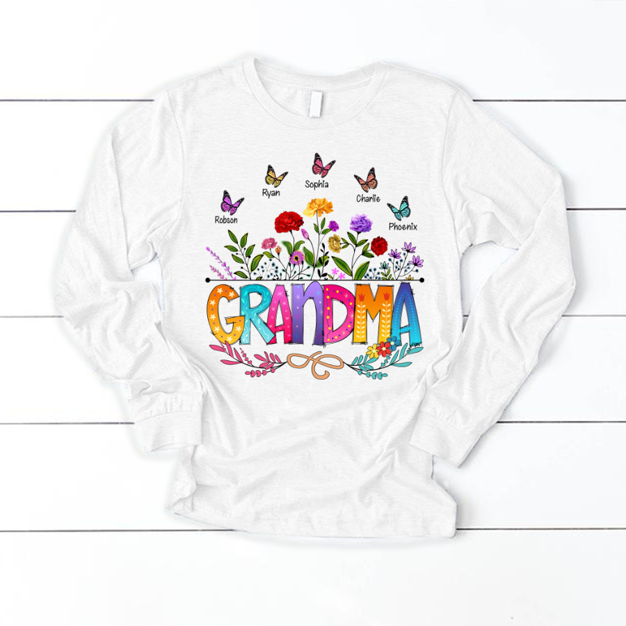 Wildflowers Grandma And Grandkids Butterfly Longsleeve