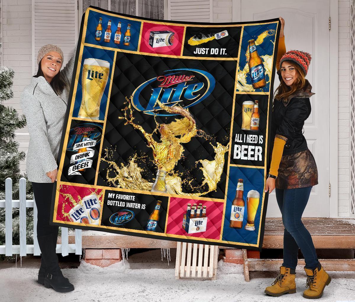 Miller Lite Quilt Blanket All I Need Is Beer Gift Idea