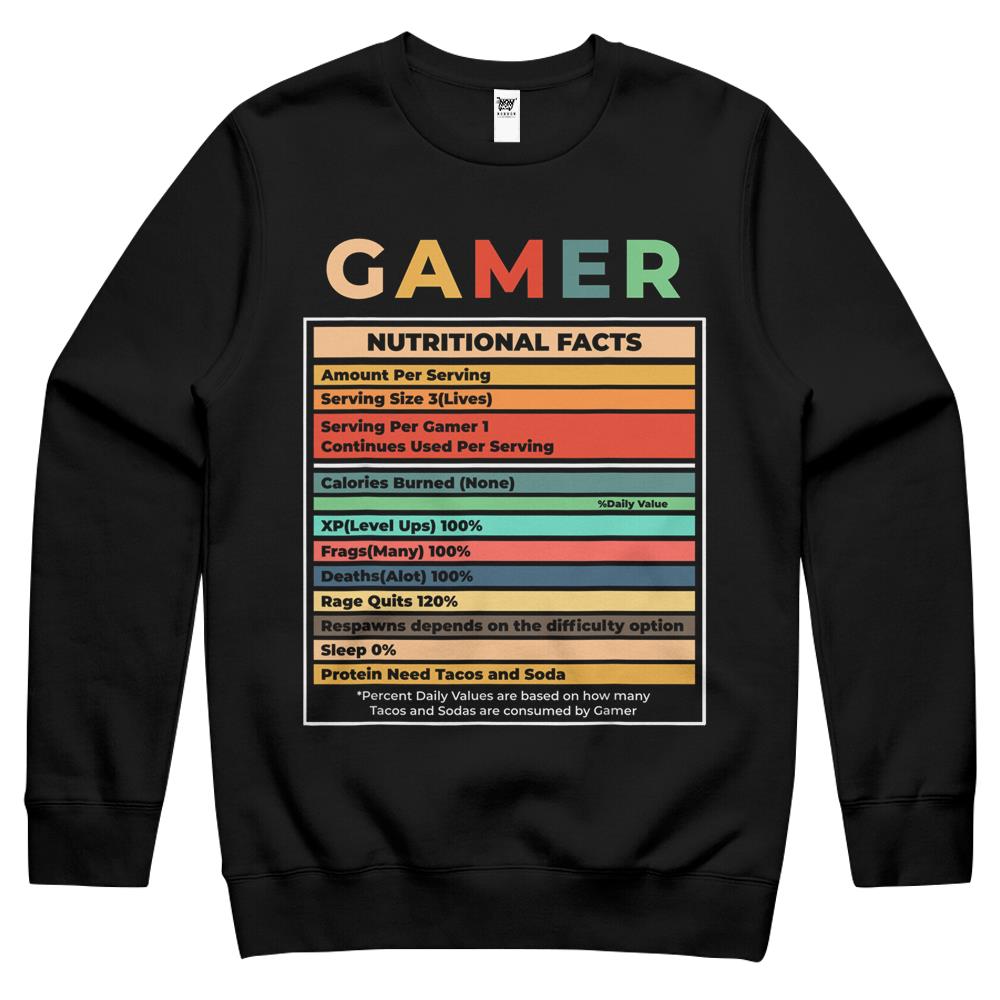 Nutritional Facts Shirt, Gamer Nutrition Facts Shirt, Gamer Nutritional Facts Gaming Video Game Funny Gift Crewneck Sweatshirt