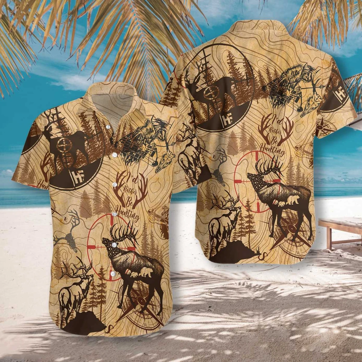 Rather Be Hunting Hawaii Unisex Print Aloha Short Sleeve Casual Shirt Ha73364