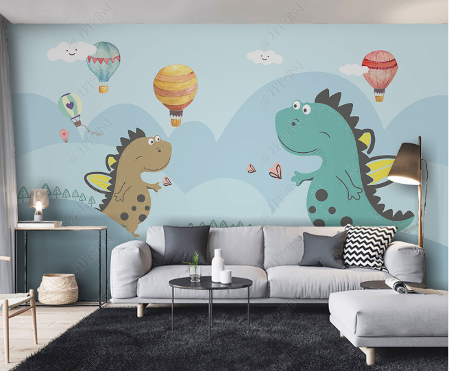 3D Dinosaur Hot Air Balloon Wall Mural Wallpaper Sww2860