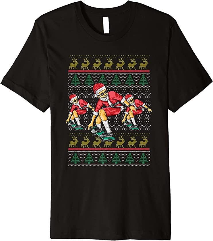 Ugly Christmas Skateboard Skateboarding Santa Claus New Year Premium T-Shirt