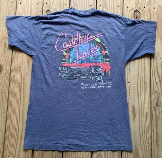 Vintage 90S Cadillac Jacks Bar Grill Ocean City Maryland Blue Shirtarge Shirt